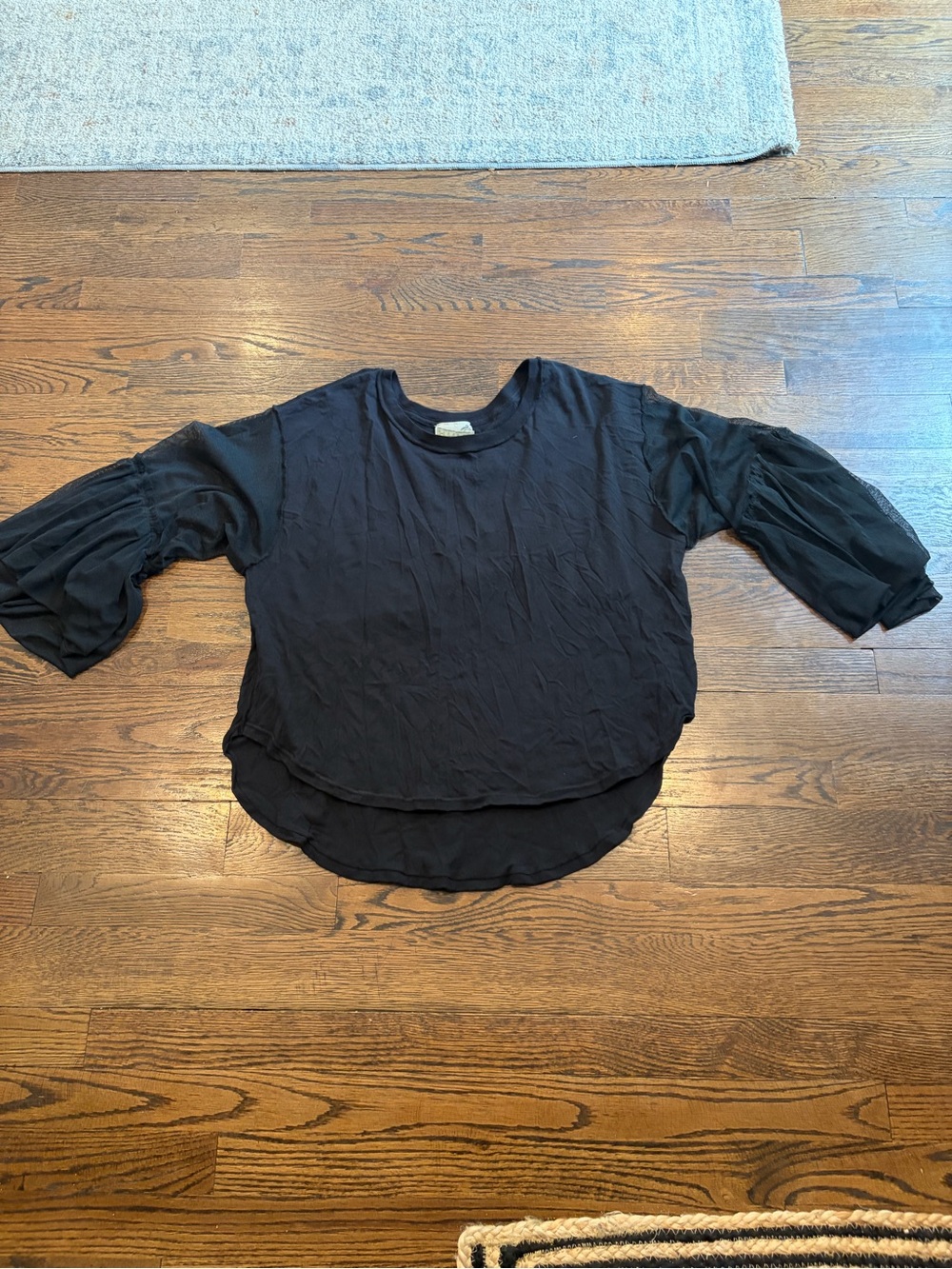 Free People Black Puff Sleeve Blouse